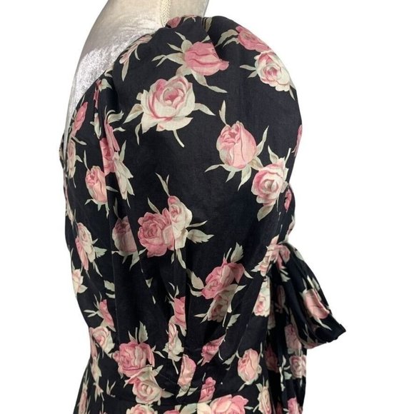 Eileen West Floral Midi Dress Puff Sleeve Bow Sweetheart Neck Cottage Prairie 10 - Picture 5 of 14